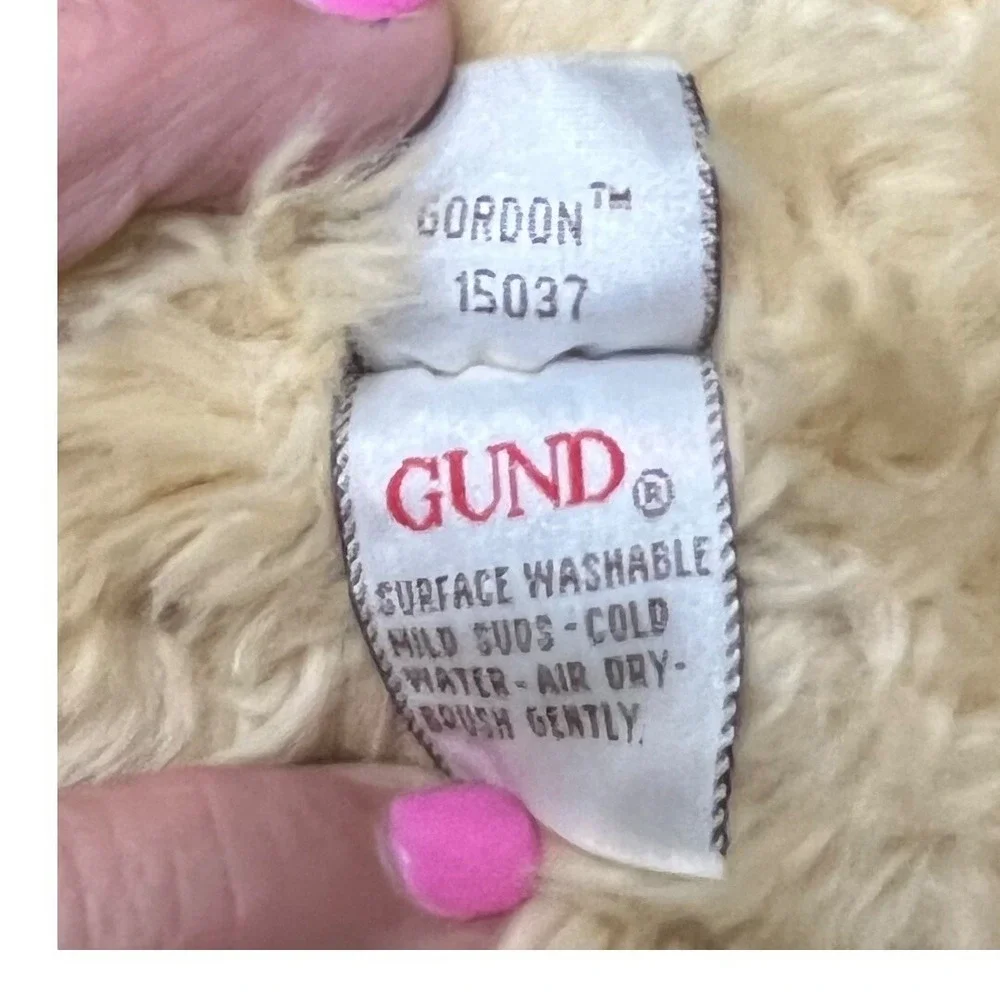 Gund Gordon Teddy Bear‎ Plush Tan Beige 15037 Shaggy Fur Blue Plaid Ribbon 12in